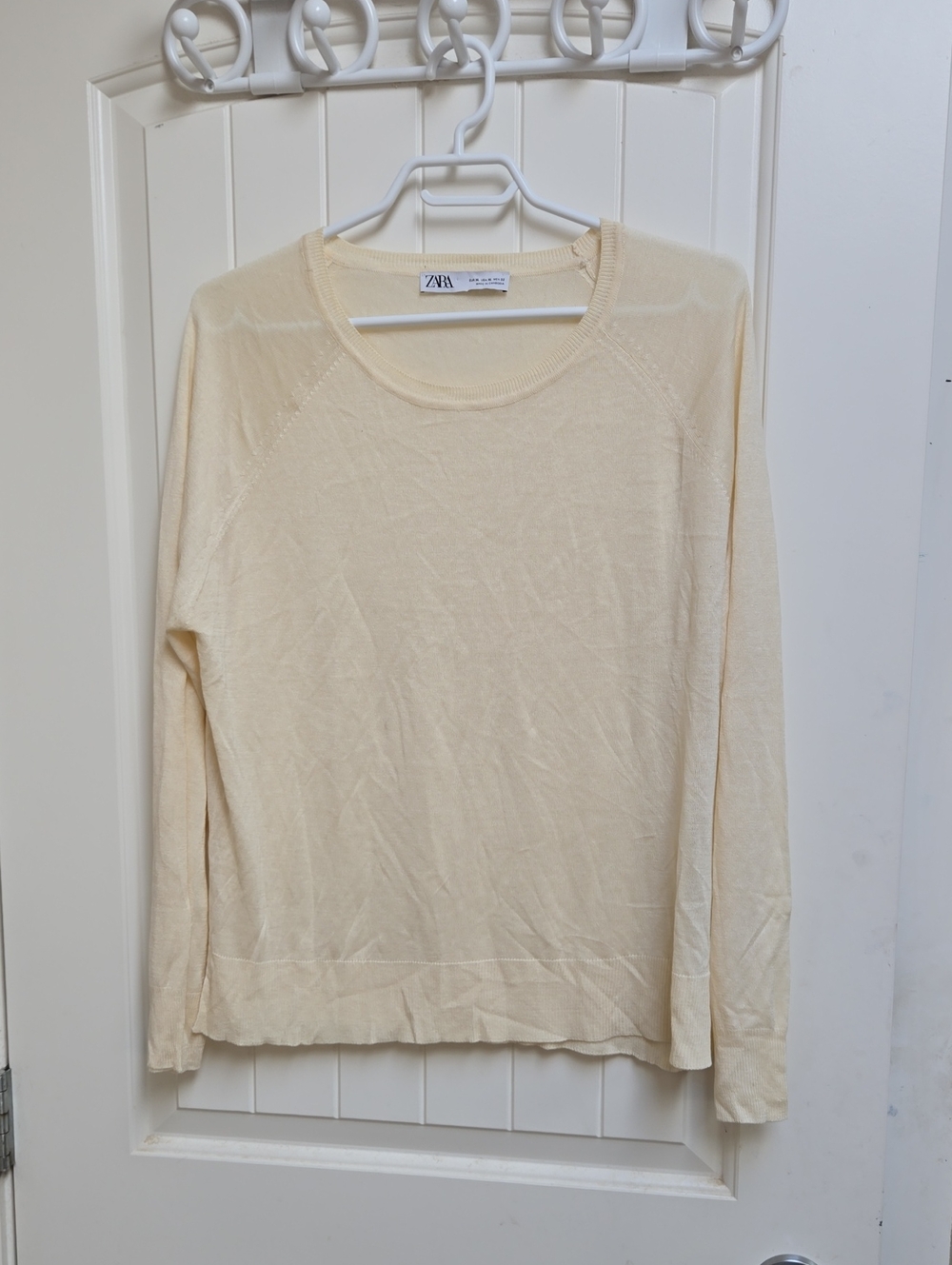 ZARA Soft Cream Yellow Long-Sleeve Crew Knit Top Shirt Women's Stretchy XL
